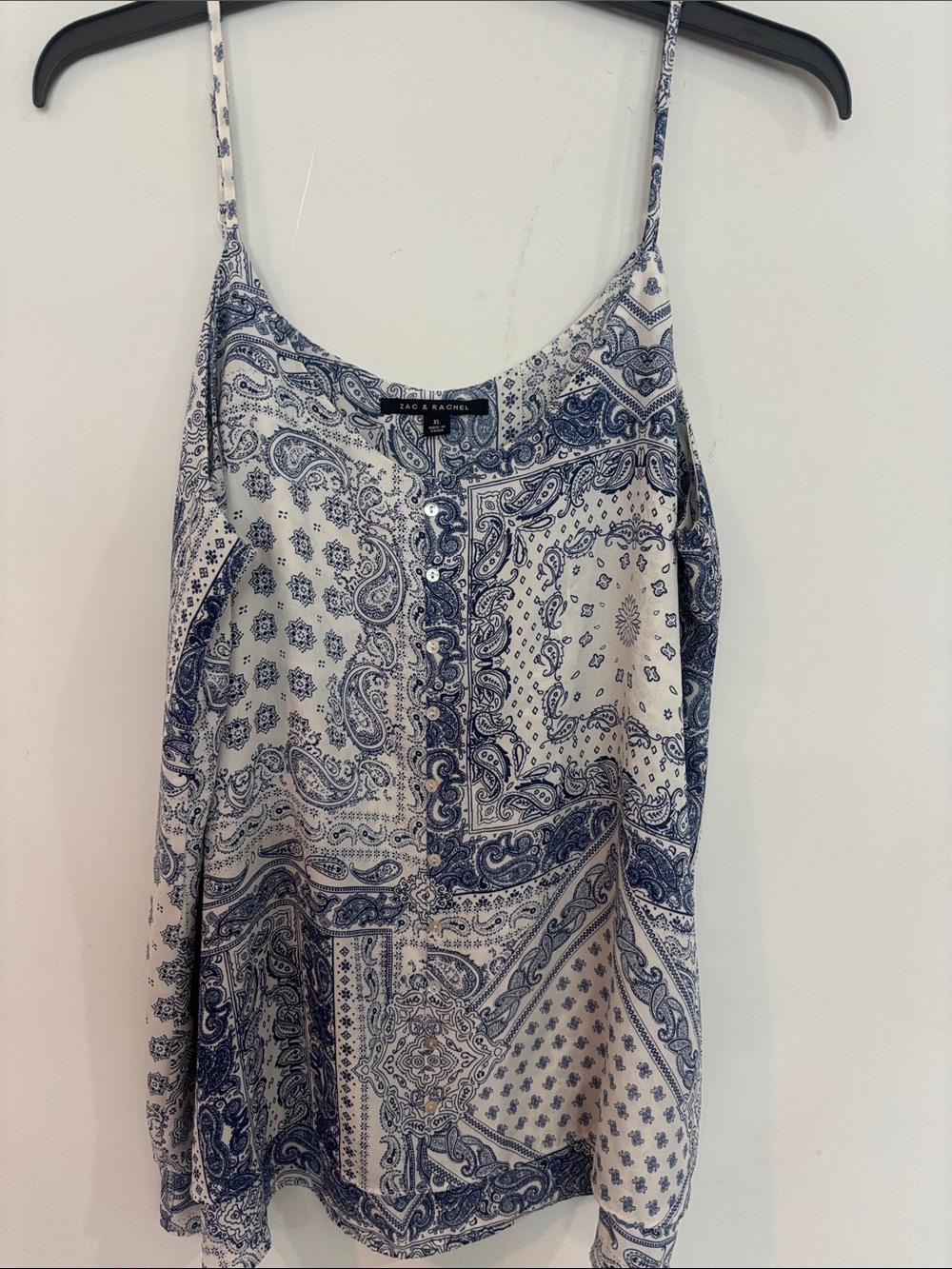 Zac & Rachel White and Blue Paisley Button-Front Cami